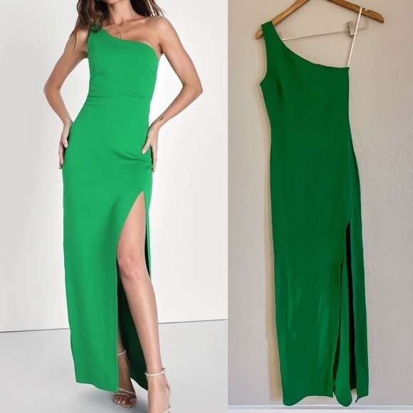 Good Times Only Green One-Shoulder Maxi Dress - Picture 1 of 8